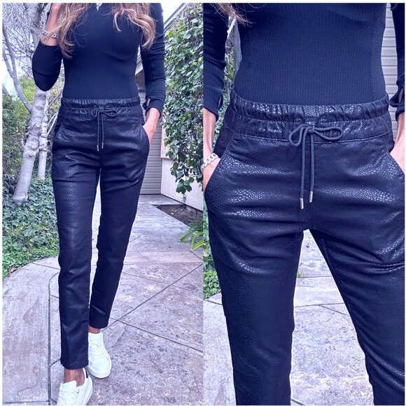 Bevy Flog Shely Drawstring Pants Jogger Snakeskin Croc Navy Blue size 29 - Picture 1 of 14